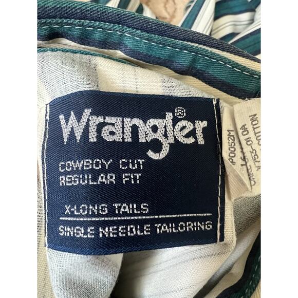 WRANGLER Vintage 90's Striped Cowboy Cut Reg Fit X-Long Tails Button Shirt 16x34 - Picture 9 of 13